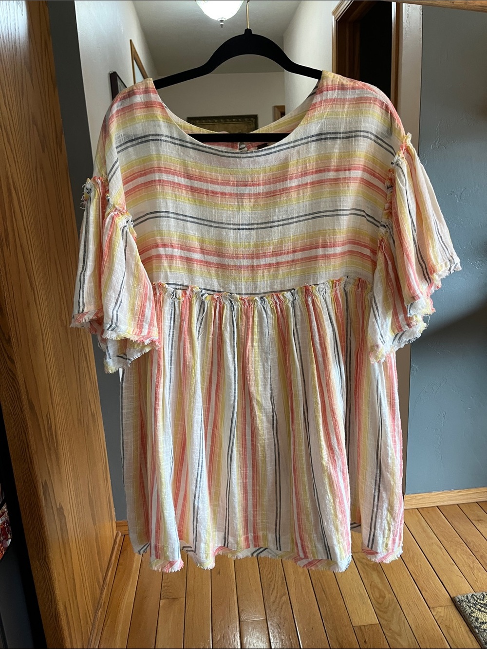 Free people Pastel Striped with pockets Tunic in Pink, Yellow, Cream, Gray